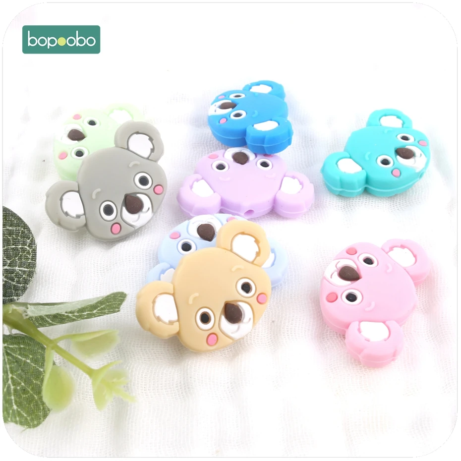 Bopoobo 3pcs Silicone Beads Cute Silicone Teething Koala Lovely Mini Koala Accessories Jewelry Making DIY Baby Teether