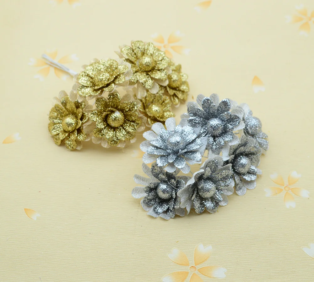 

6pcs Sparkling silk stamen Christmas Supplies home wedding decoration accessories diy gift wreath artificial flowers fake plants