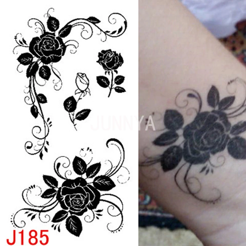 1x黒白い花ローズデザインフラッシュ入れ墨一時的な入れ墨女性小さなタトゥー指デザイン入れ墨ボディーアート Tattoo For Women Temporary Tattoodesigner Temporary Tattoos Aliexpress