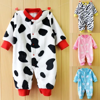 

Autumn Winter Cotton Breasted Flannel Newborn Baby Boys Girls Clothes Cartoon Animal Baby Clothing Long Sleeve Infant Rompers