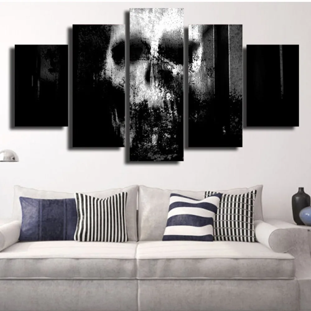 5 Piece canvas painting Black skull painting Has framework or unframed