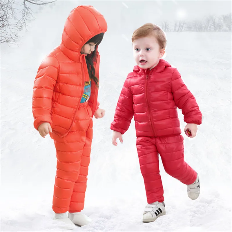 

Winter Children's Suit Down Cotton Hooded Jackets Girls Set Clothing Baby Boys Jacket+Pants 2Pcs Suit Snowsuit Outerwears P113