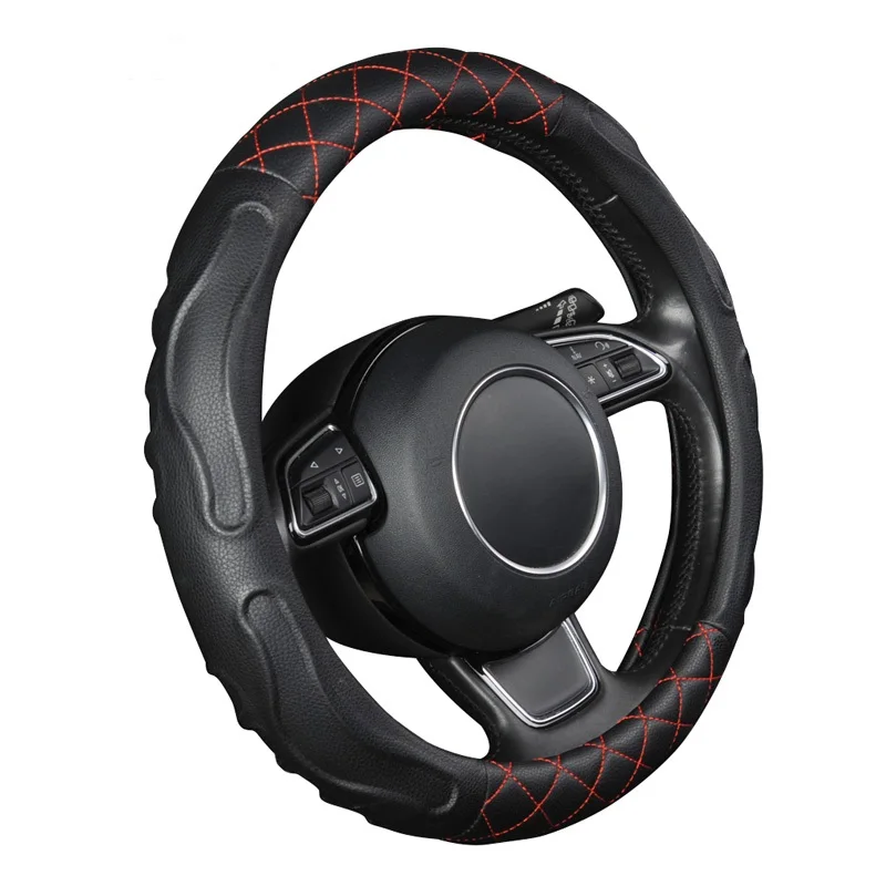 

AUTOYOUTH New PU Leather Steering Wheel Cover With Massage Function Car Interior Accessories Fit 37-38cm mercedes w211 RED/BLACK