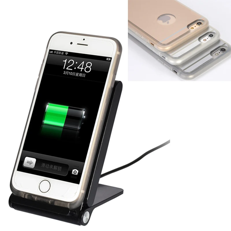 3 Coils Qi Wireless Charger Stand + Charging Case For iPhone 6 6S 6Plus