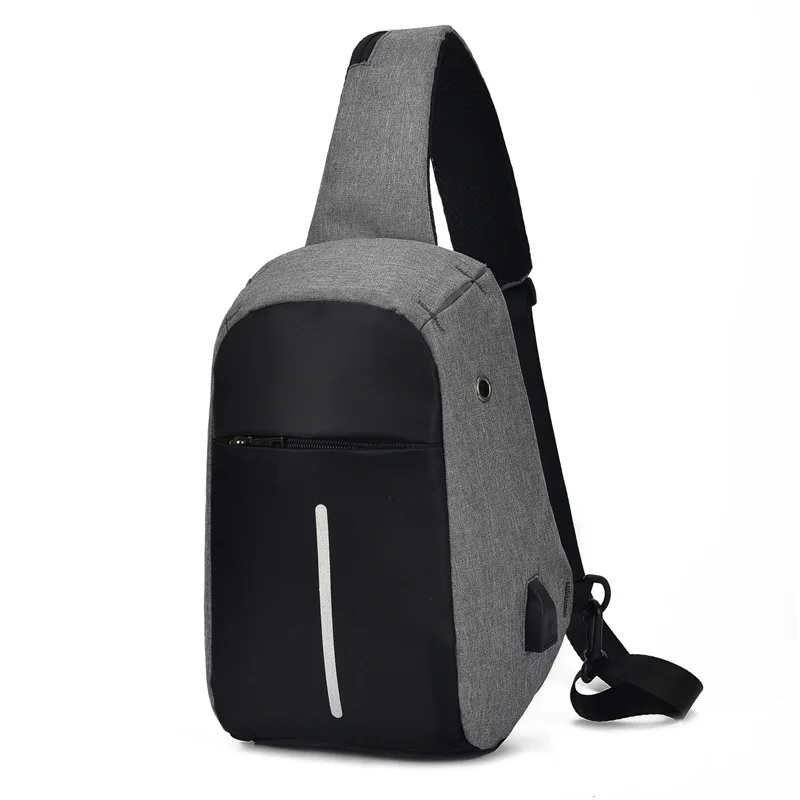 New charging chest bag USB Messenger bag men's shoulder bag waterproof short-distance travel mobile phone bag - Цвет: gray