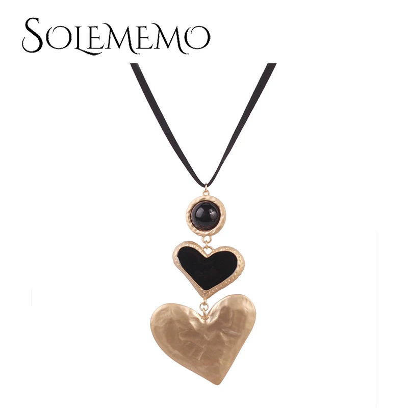 

Solememo Punk ZA Double Heart Pendant Necklace For Women Red Hearts Necklace For Party Wedding Jewelry Gifts Wholesale N6803
