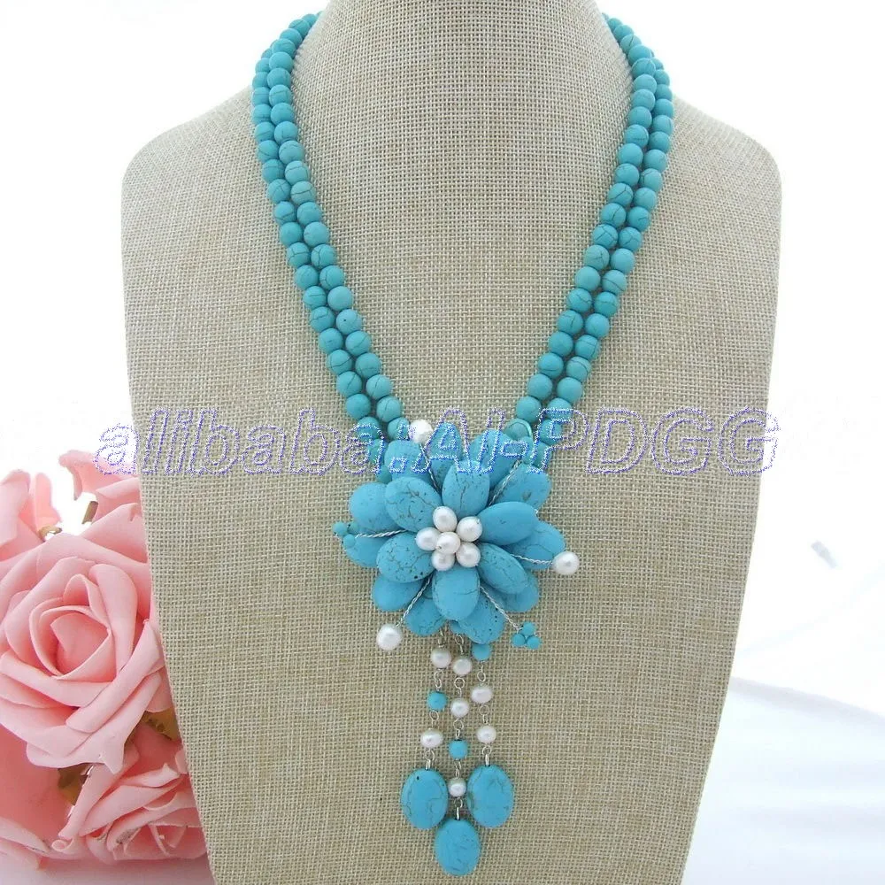 

GG Stunning! Pearl&Blue Semi-precious Stone Necklace free shipment