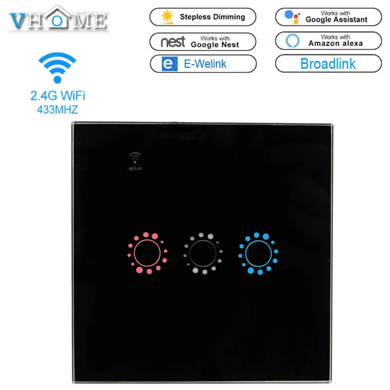 

Vhome Wifi Light Switch,Wifi+RF 433MHZ Remote Control Light Switches,Ewelink,Broadlink,Touch Switch For Smart House EU Standard