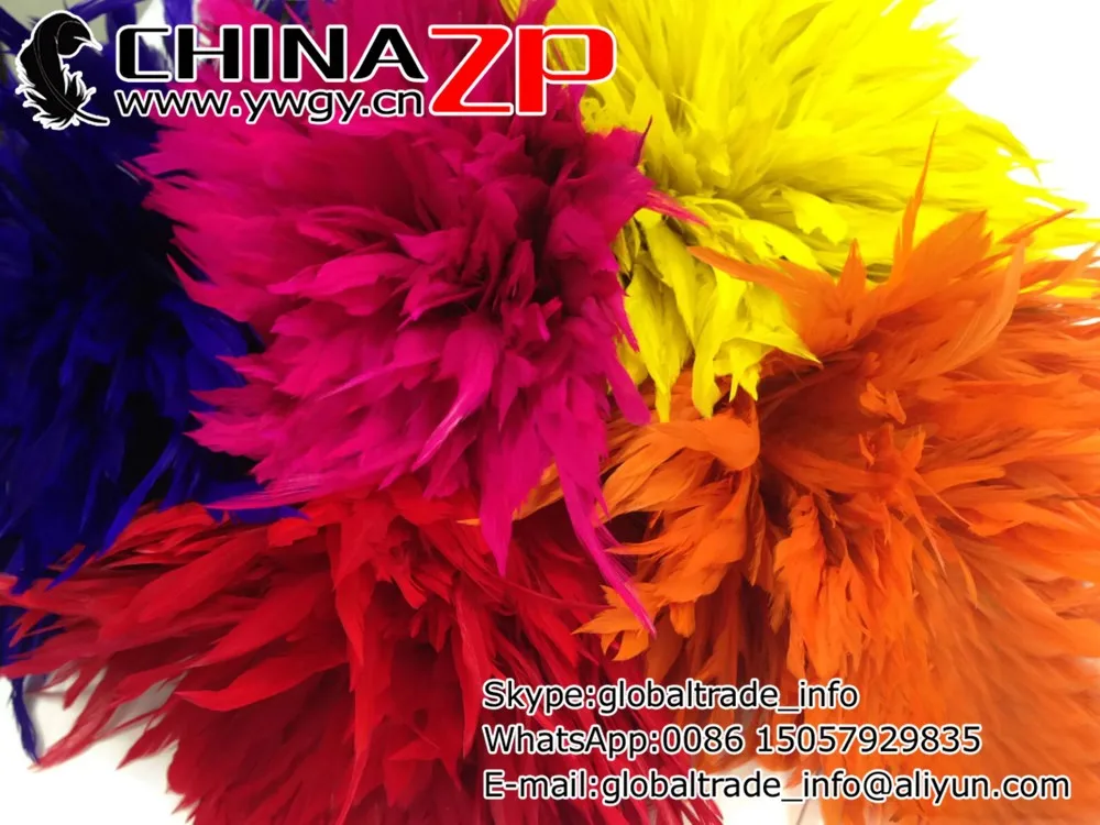 Rooster Feather trim, 4 Inch Strip - ORANGE Strung Rooster Schlappen Feathers4