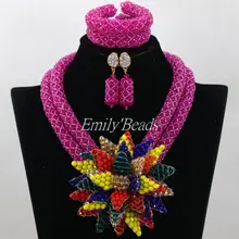 Горячие фуксия розовый Африки Костюм Ювелирные наборы Свадебные Кристалл Бусины Ювелирные наборы индийский Наборы свадебных ювелирных изделий alj104