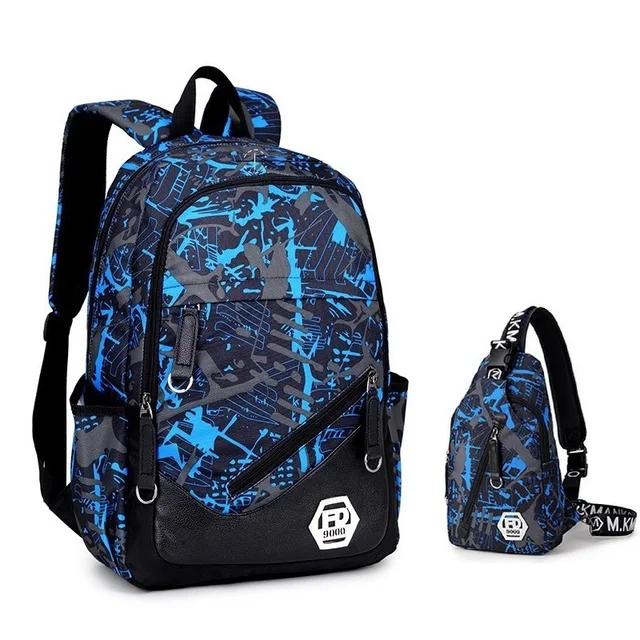 blue camouflage backpack