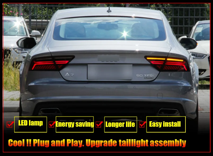 Светодиодный фонарь в сборе для Audi A7 2012- светодиодные задние фары тормозной сигнал заднего хода задний фонарь DRL автомобильные задние фары