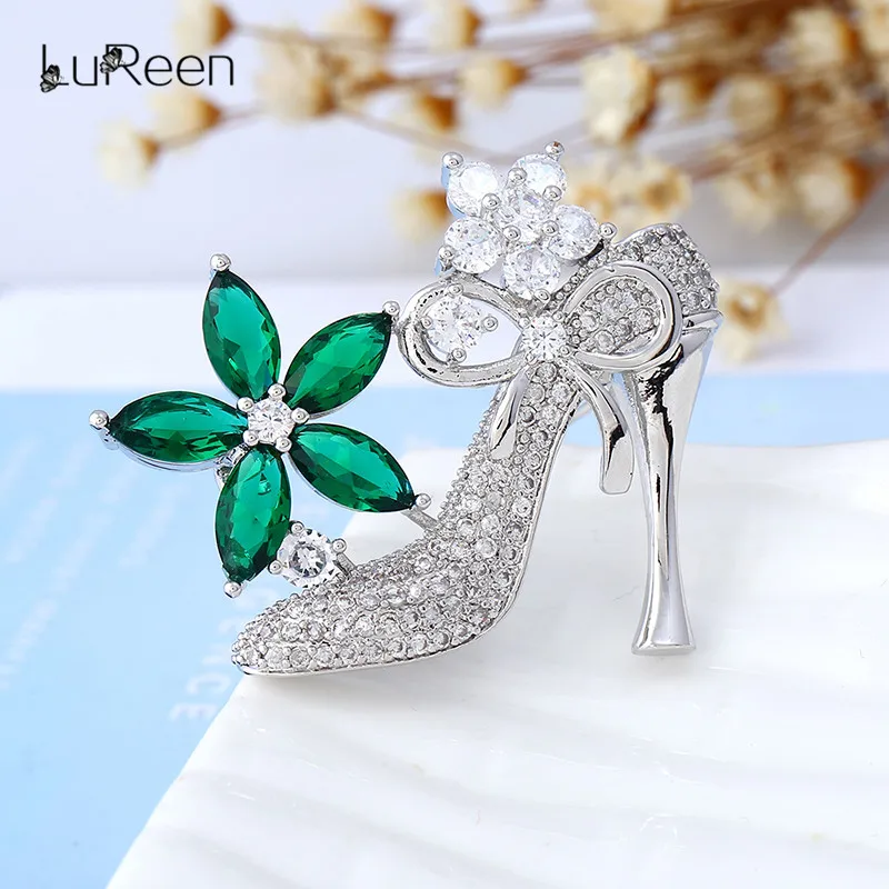 green LuReen Роскошные ААА циркония цветок броши для женщин Кристалл хигны heals крупная брошь шпильки ювелирные изделия Рождественский подарок LP0032 - Окраска металла: green