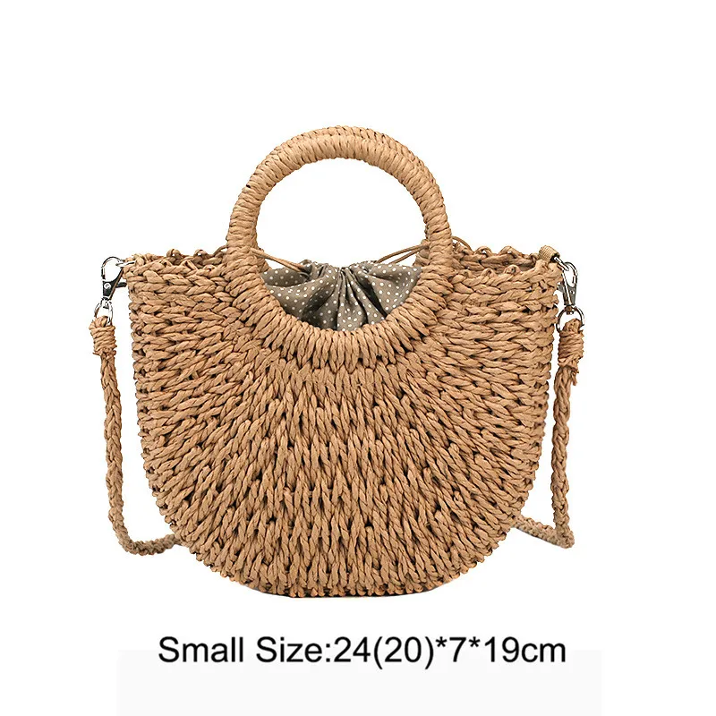 Соломенные сумки для женщин, летние пляжные сумки, винтажные повседневные женские сумки через плечо, вместительные сумки-тоут, сумки овальной формы - Цвет: Small Khaki