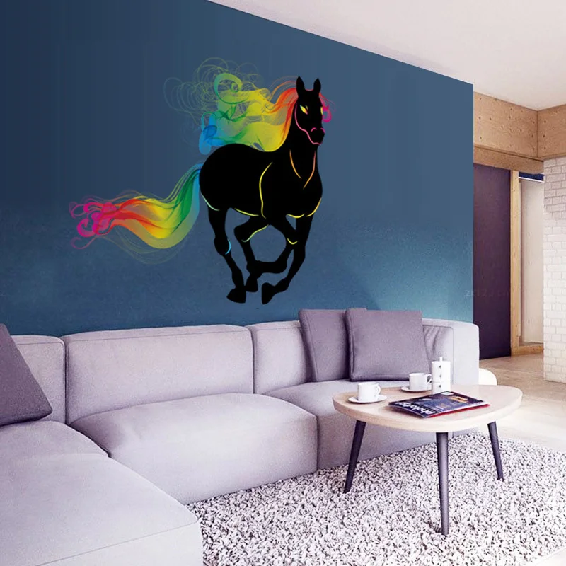Us 4 61 30 Off Creativity Watercolour Rainbow Horse Wall Stickers Diy Art Wall Decals For Living Room Bedroom Sofa Background Wall Decoration In