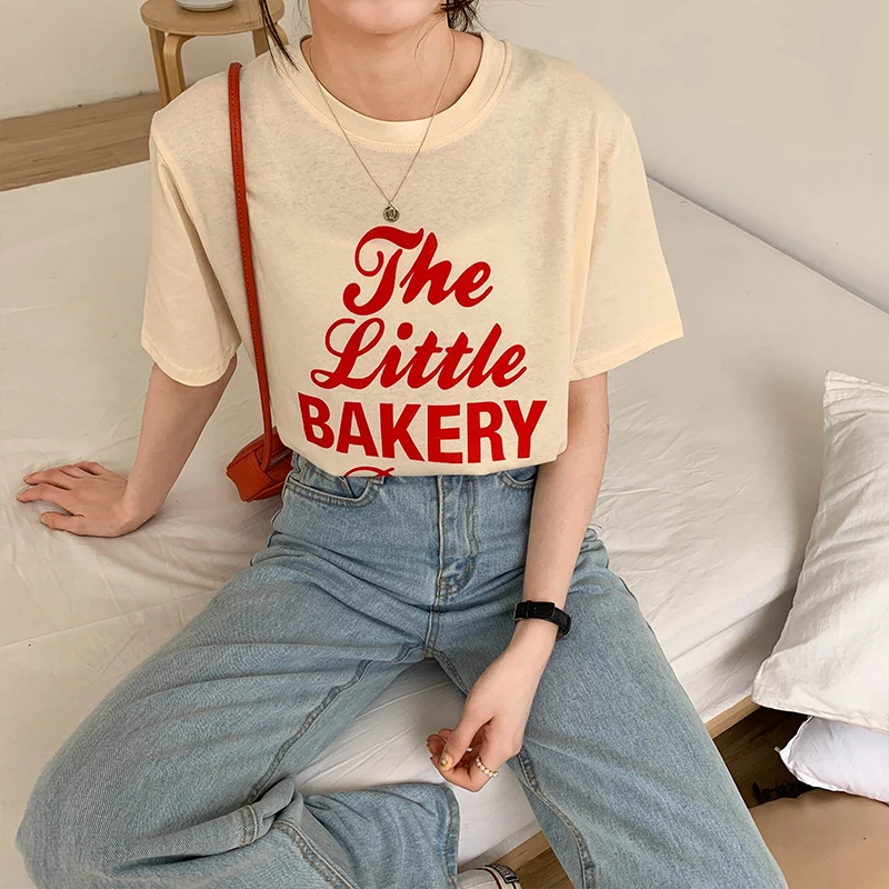 

4 colors 2019 summer korean chic style letter print short sleeve basic t shirts womens tee shirt femme women tops (X278)