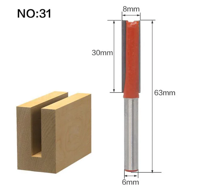 Фреза 1 шт. 6 мм хвостовик древесины фрезы прямой концевой фрезы триммер очистка заподлицо отделка угловая круглая бухта коробка биты инструменты - Длина режущей кромки: NO 31