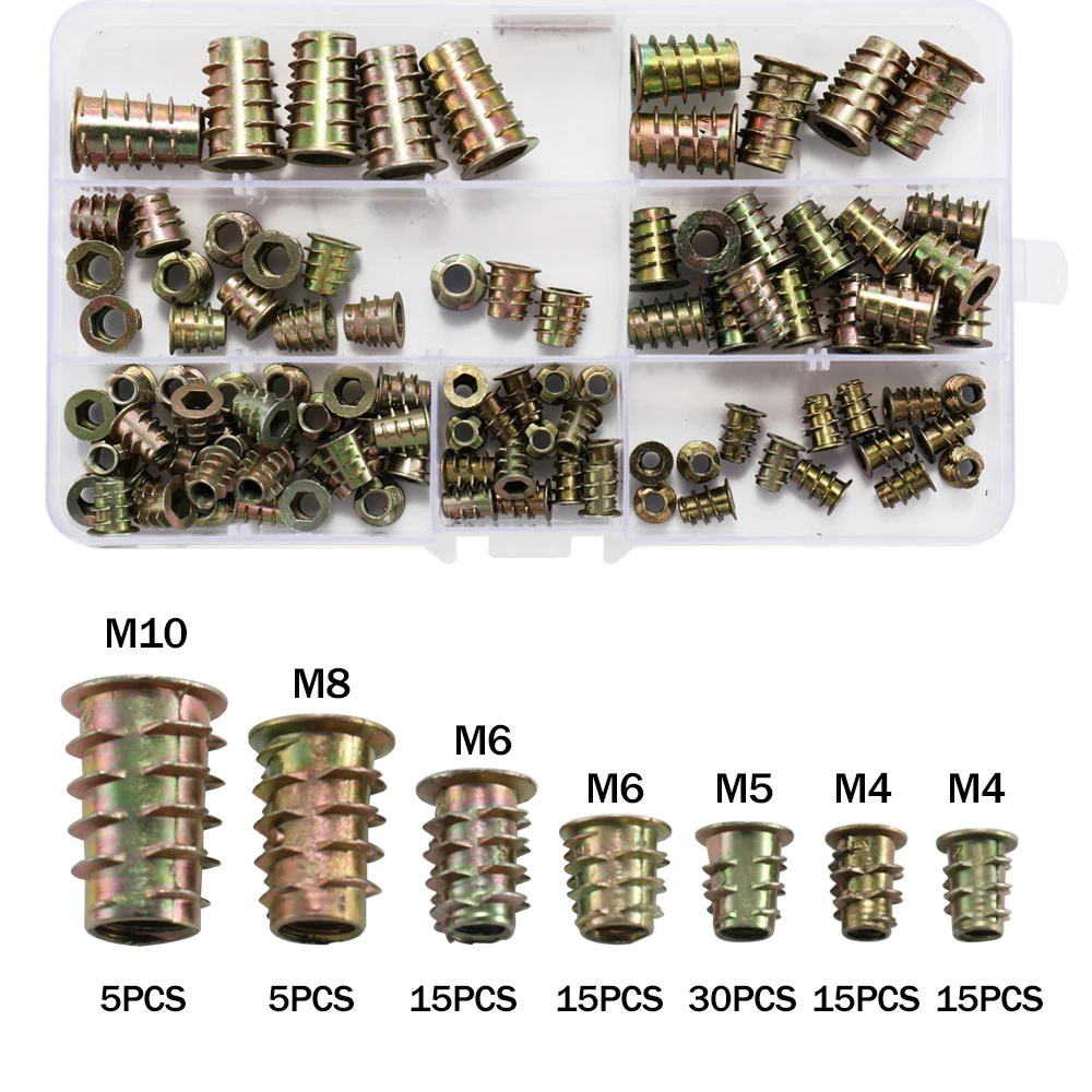 

Multifunctional 100PCS Inner And Outdoor Nuts Alloy Furniture Socket Tip Cap Screw Sockets Thread Insert Assorted Tool Kit