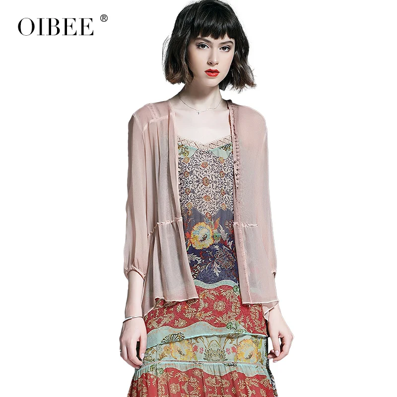 Pink OIBEE2019 sun protection clothing female long section fairy cardigan summer thin section shawl with hanging skirt small outerwea - Цвет: Pink