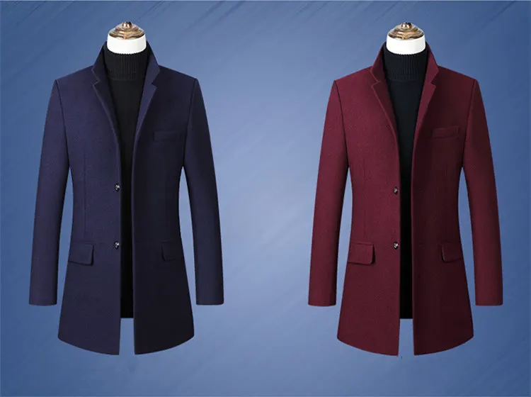 Мужская зимняя теплая длинная парка Homme, черный, синий, серый, красный, мужской деловой Повседневный шерстяной Тренч, стеганая куртка, приталенное длинное пальто, плотное