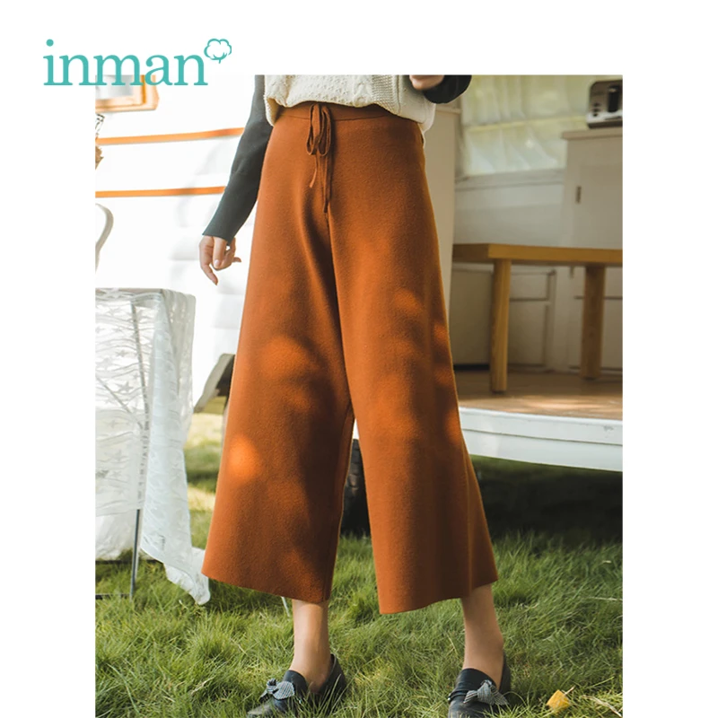 

INMAN 2019 High Waist Show Thin Loose Casual Style Knitwear Women Wide Pants