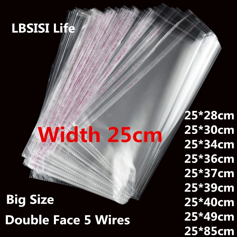 

LBSISI Life 100pcs 25cm Width Clear Self Adhesive Resealable Opp Cellophane Cloth Bags Transparent Packing Plastic Gift Bag