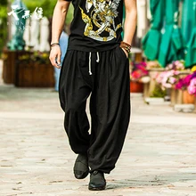 Для мужчин одежда; сезон лето; костюм для просторные шаровары китайский стиль винтаж жидкости штаны-шаровары Облегающие штаны, штаны с нижней резинкой штаны певиц