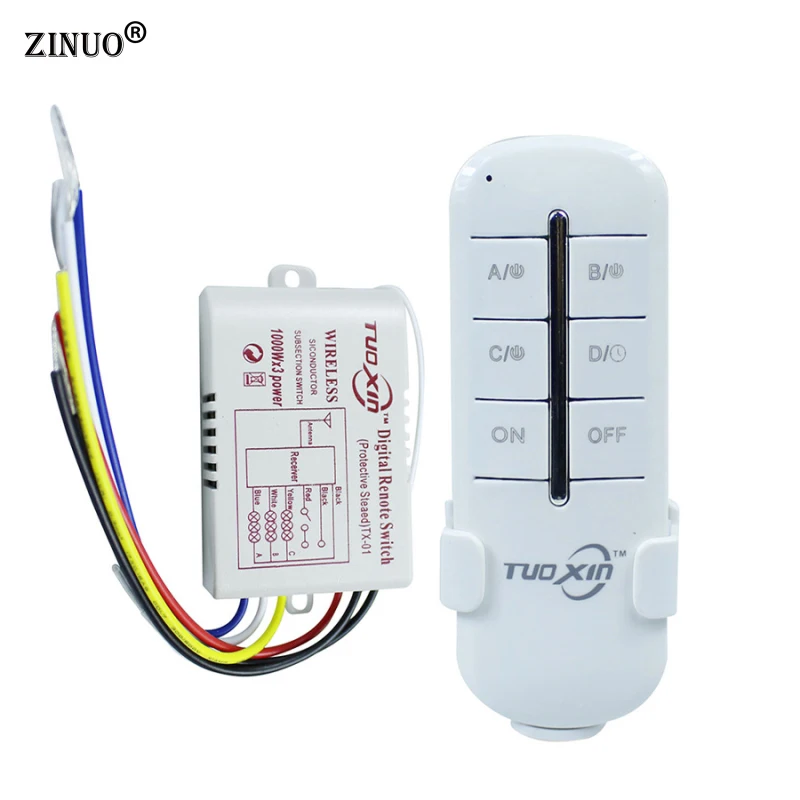 

ZINUO1 Way 2 Way 3 Way 220V Wireless ON/OFF Digital RF Remote Controller Switch Receiver Transmitter For LED Ceiling Panel Lamps