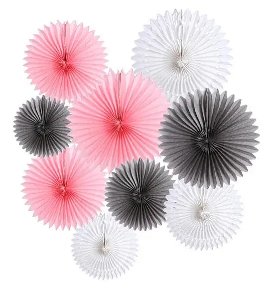 

9 pcs Mixed Sizes 8"12" 16" Pink Gray White Party Paper Fan Baby Shower Decoration Birthday Decor Wedding Party Decor
