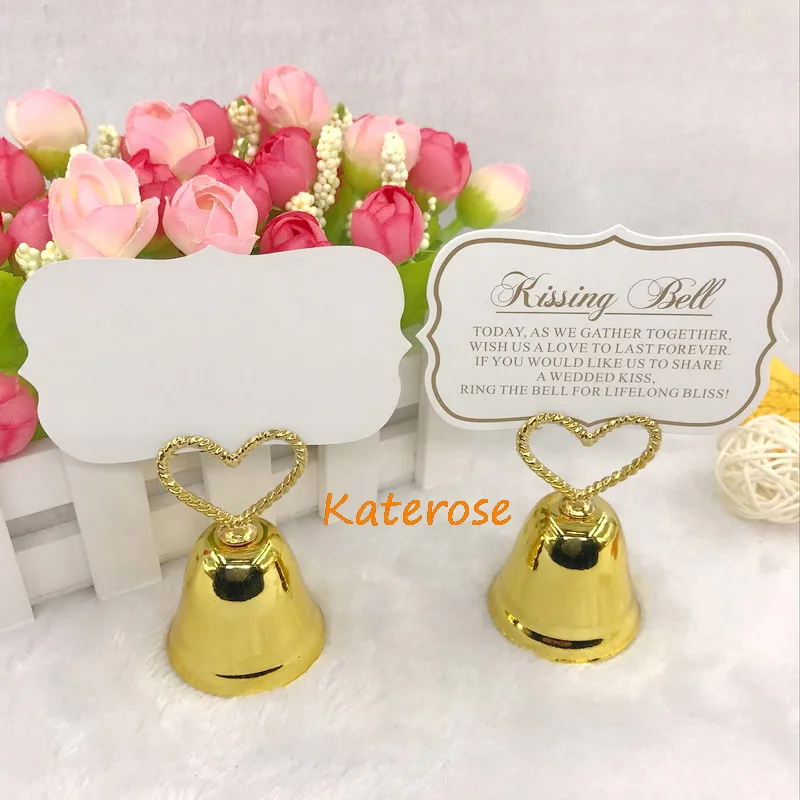 FREE SHIPPING 20pcs/Lot Gold Heart Bell Place Card Holder Wedding
