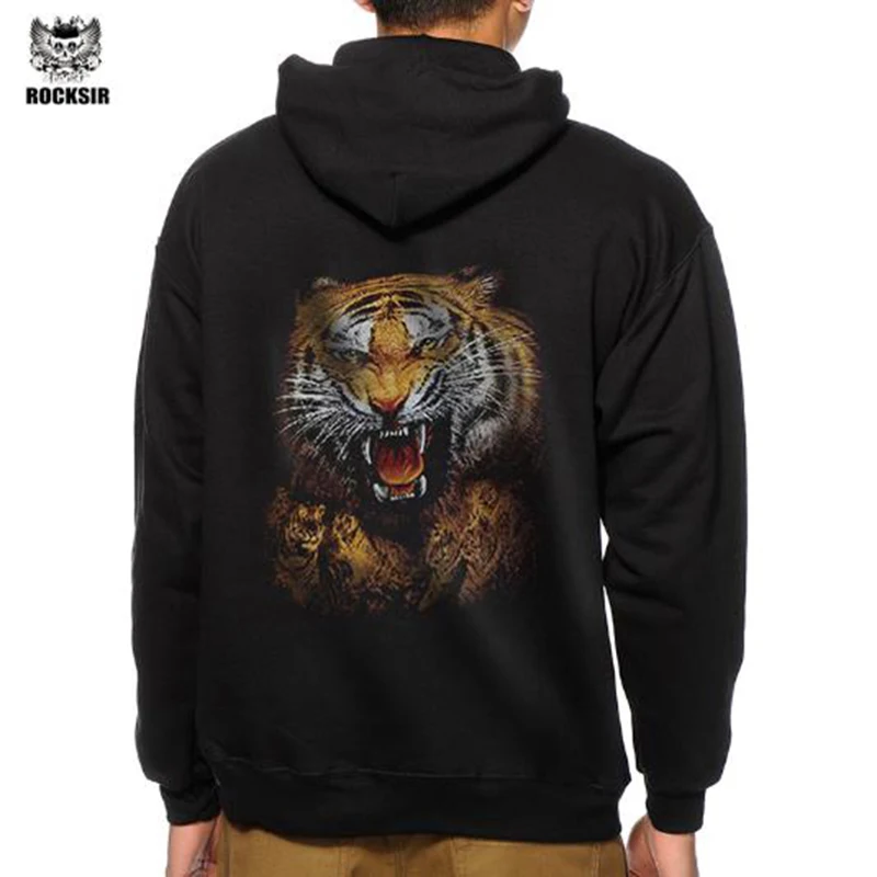 Tiger Brand Long sleeve Casual Men 3D hoodies 100% cotton black plus ...