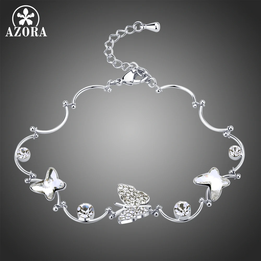 Азора три бабочки талисманы браслет для женщин с прозрачным австрийским кристаллом камень вечерние ювелирные изделия подарок для девочки TS0186