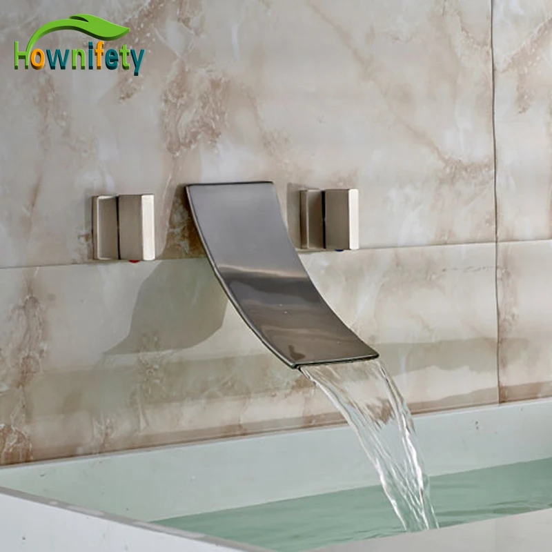 

New Brushed Nickel Basin Facet Dual Handles Three Holes Wall Mounted Mixer Tap