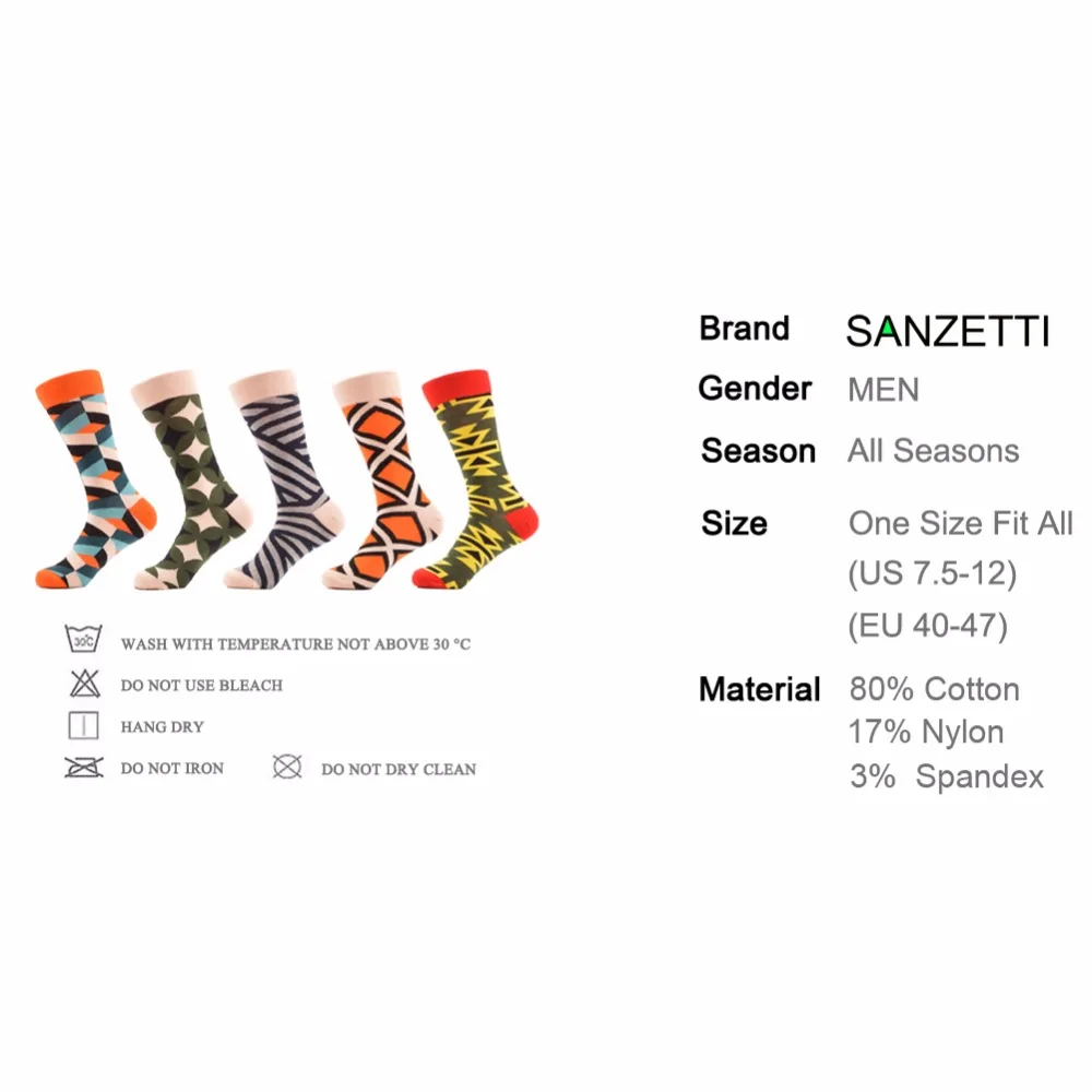 SANZETTI 5 пар/лот с подарочной коробке Хлопок Мода Смешные Для мужчин платье носки красочные Повседневное трубки Мужской новинка носки скейтбордиста