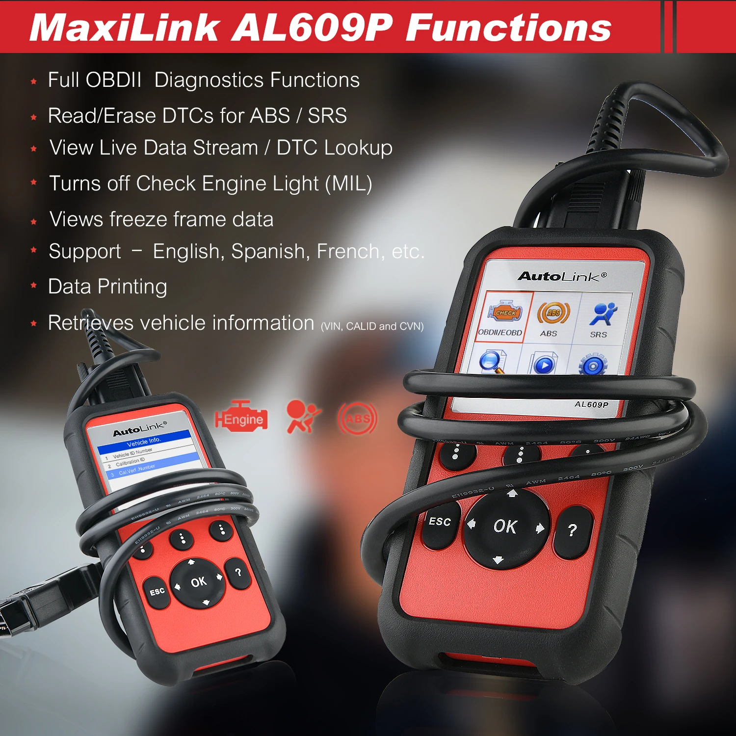 Autel AutoiLink AL609P Didgnostic Авто Obd2 сканер автомобильный Didgnostic инструмент ABS/SRS+ CAN escaner automotriz Профессиональный код ридер