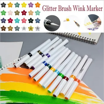 

12 Colors Glitter Soft Nylon Sketch Marker Set Wink of Stella Brush Markers For Sparkle Shine To Lettering Stamping Project