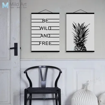 

Minimalist Black White Pineapple Typography Wooden Framed Poster Picture Print Nordic Home Decor Wall Art Canvas Painting Scroll