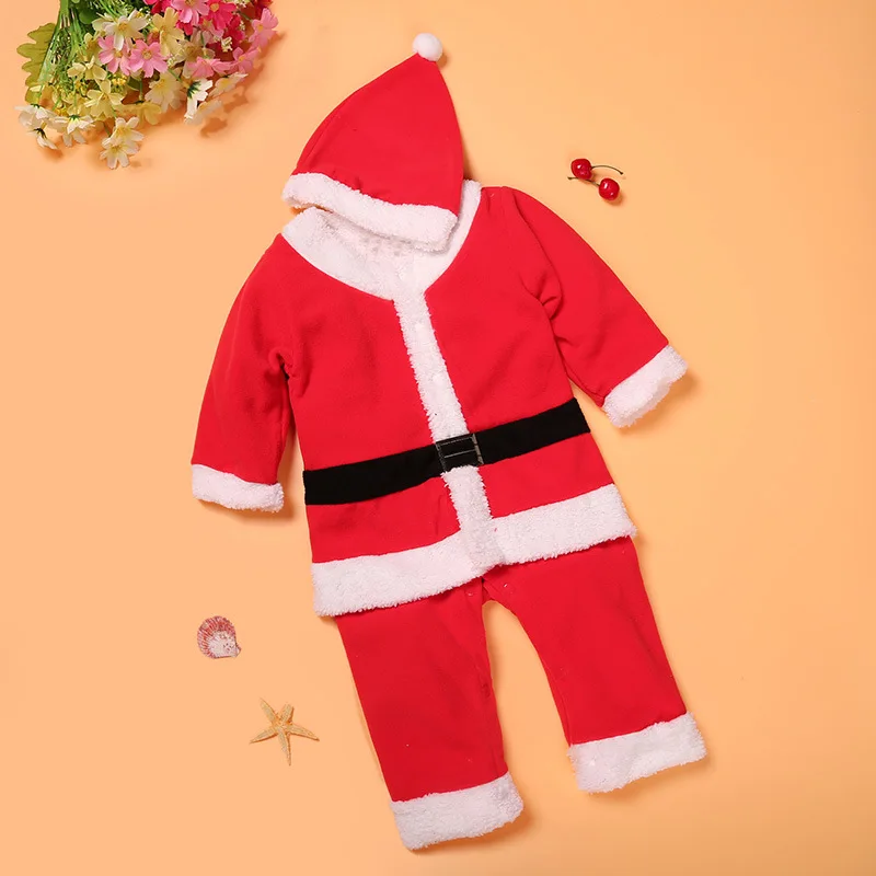 Рождественский костюм Санта-Клауса для маленьких мальчиков и девочек, Рождественский костюм, костюм Детский новогодний комплект одежды с платьем для маленьких девочек