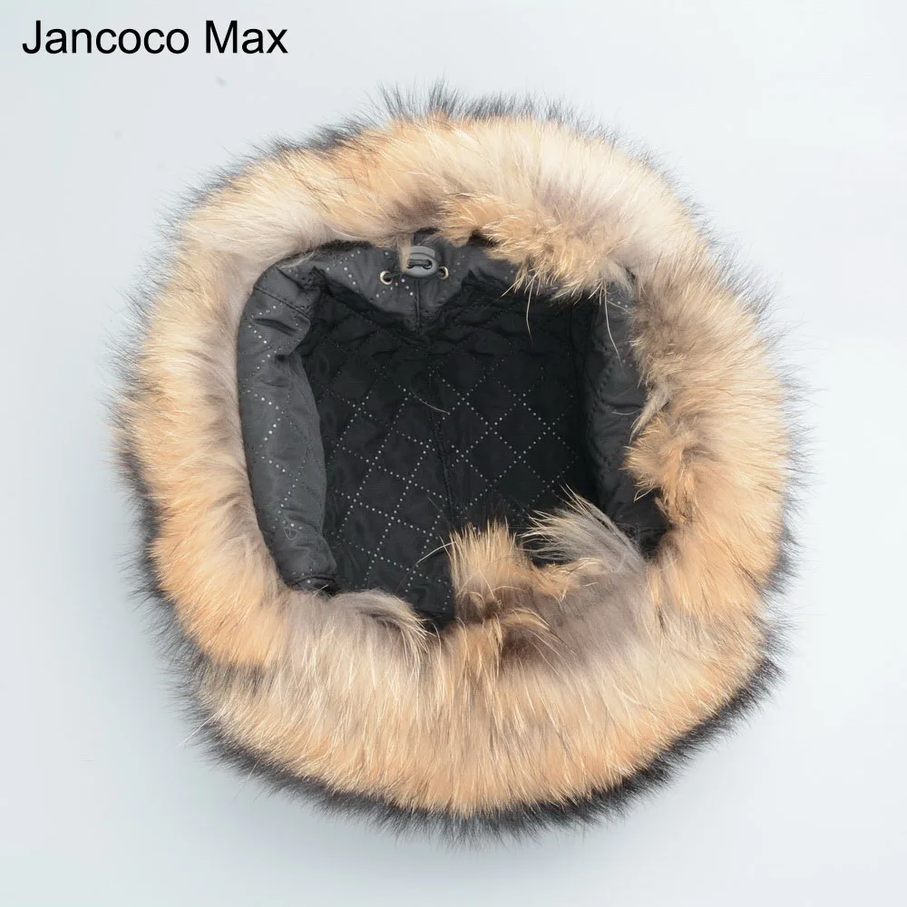 Jancoco Max новые зимние шапки из натурального меха енота, натуральная кожа, мех серебристой лисы для мужчин и женщин, шапка S3072