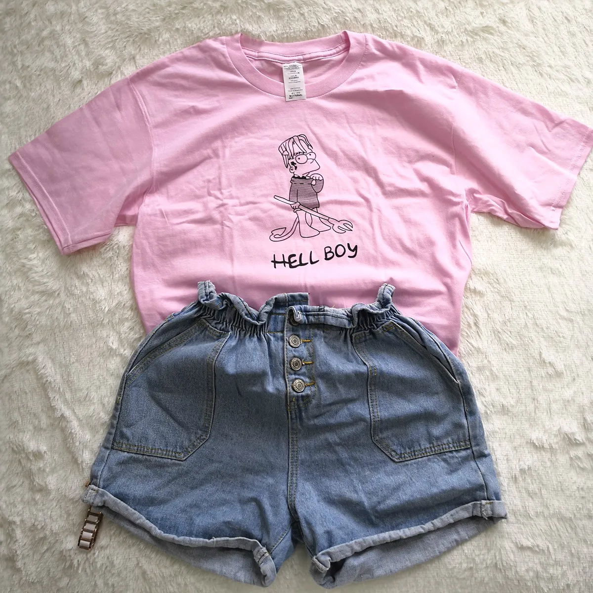 Женская футболка с забавным принтом «Hell Boy», женская футболка с принтом, свободный, негабаритный, летний топ, Harajuku, футболка с короткими рукавами, женская футболка, бренд Tumblr