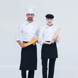 Chef Uniforms Long-sleeved Double Breasted Oblique Collar Kitchen Bakery Restaurant Cooking Workwear Chef Jacket White M-3XL