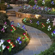 Солнечный цветок лилии градиент цвета 4Led грунтовый светильник садовый светильник свет газон искусственный цветок