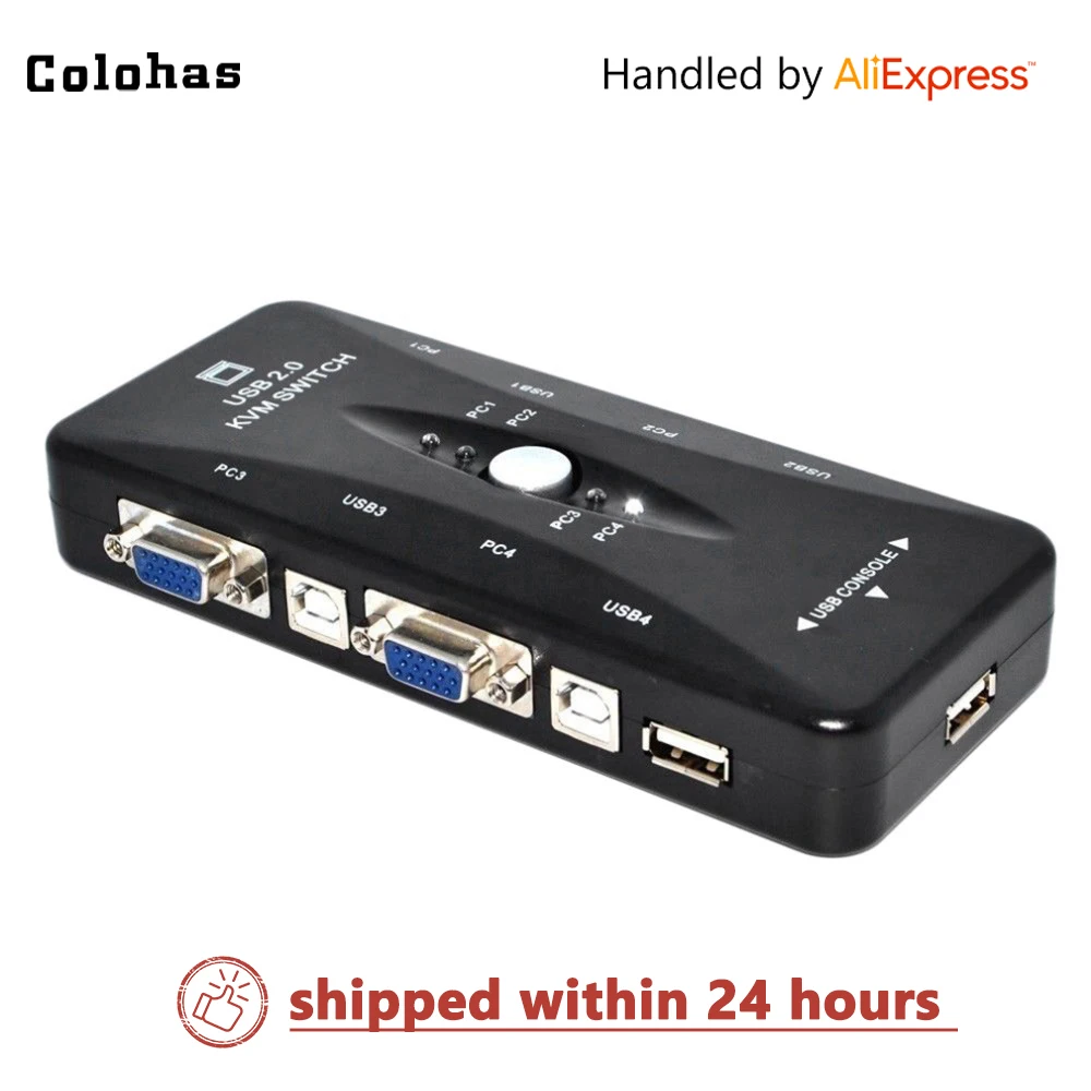  Colohas 4 Port USB 2.0 KVM Switch VGA/SVGA Splitter Box HUB Selector Adapter 1920 X 1440 Connects P