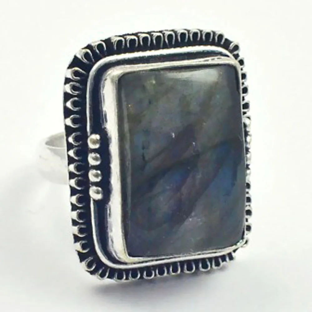 

Labradorite Ring Silver Overlay over Copper, USA Size 6.25 , R3568