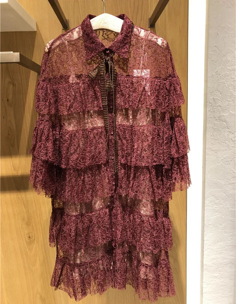 

2019 Autumn high quality women's sweet lace layered dress A613