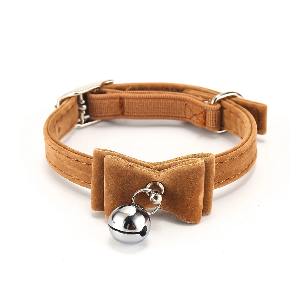 Solid Collar For Cats Necklace Kitten Velvet Cat Collars Bell Adjustable Pink Pet Products Small Collars For Dogs Ca (15)
