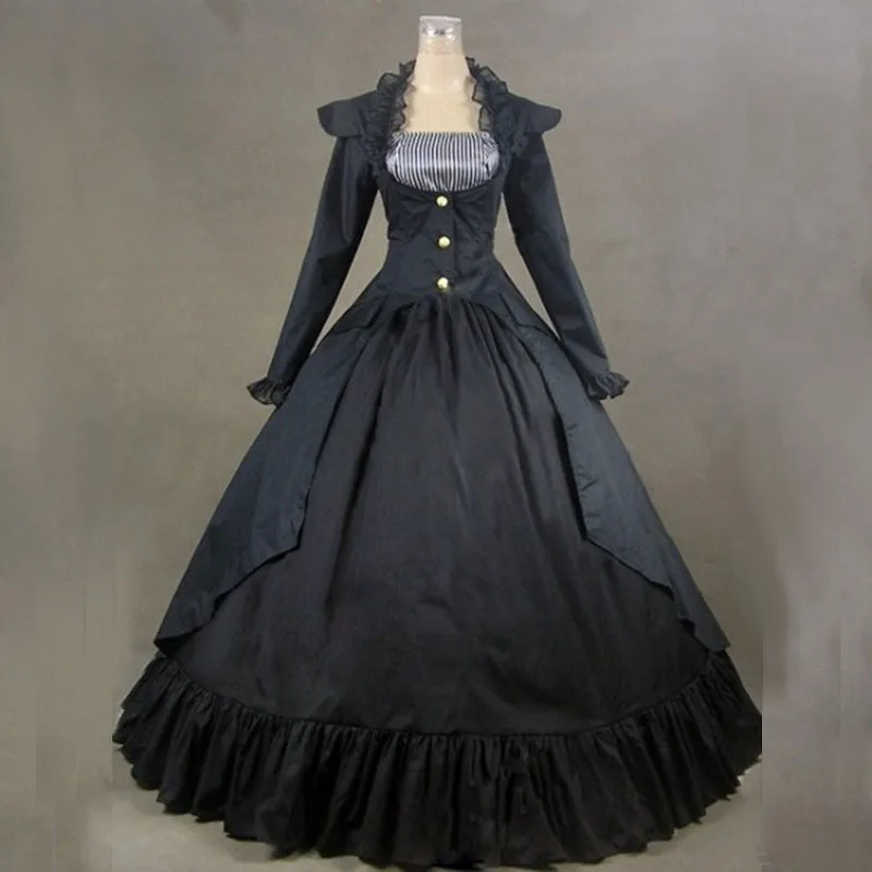 

Can be custom 2015 Retro Black Long Sleeve Adult 18th Century Gothic Victorian Dress /Halloween Civil War Ball Gowns