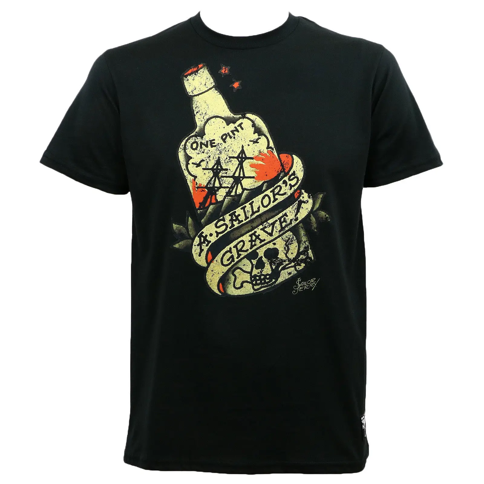 SAILOR JERRY татуировки Sailor могилу бутылка рома черный Slim Fit Футболка S-2XL Новый |