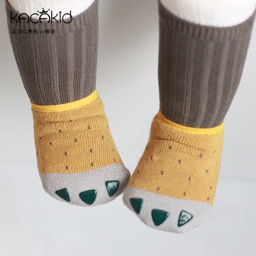 Kacakid/Новинка года, очень милые детские Нескользящие носки-тапочки для маленьких мальчиков и девочек, гольфы - Цвет: Цвет: желтый