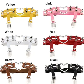 

1PC Rock Pub Punk Girl Garter Belt Rivets Leg Ring Thigh Harness Heart Black Vintage Suspenders For Women